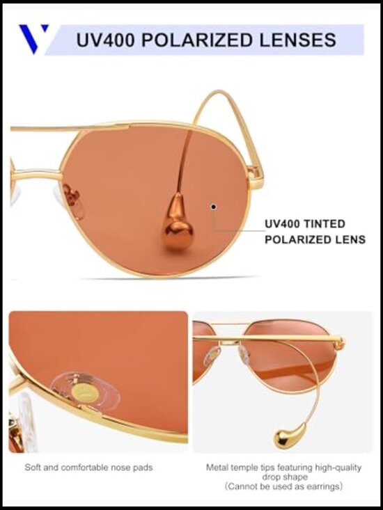 Polarized Aviator Sunglasses, Oversized Metal Frame, UV400 Protection